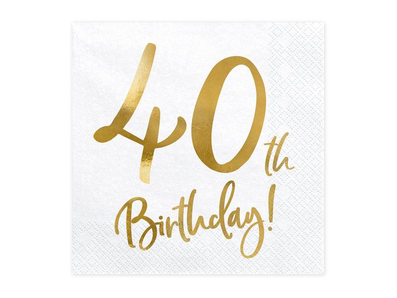 Servietten 40th Birthday, weiß, 33x33cm (1 VPE / 20 Stk.) - FeierGlanz